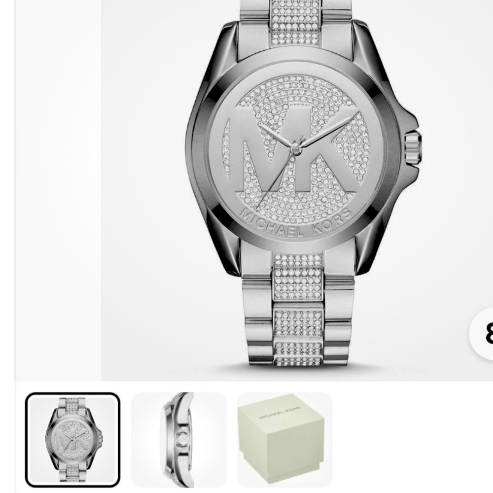 New Michael Kors Women's Bradshaw Logo Crystal Glitz Analog Watch Msrp $375.00